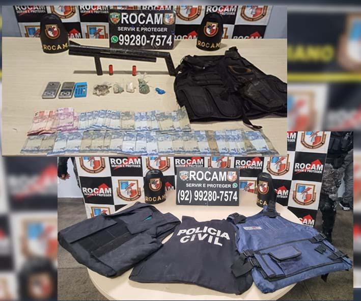 PMAM prende dois homens e apreende arma de fogo, drogas e coletes balísticos
