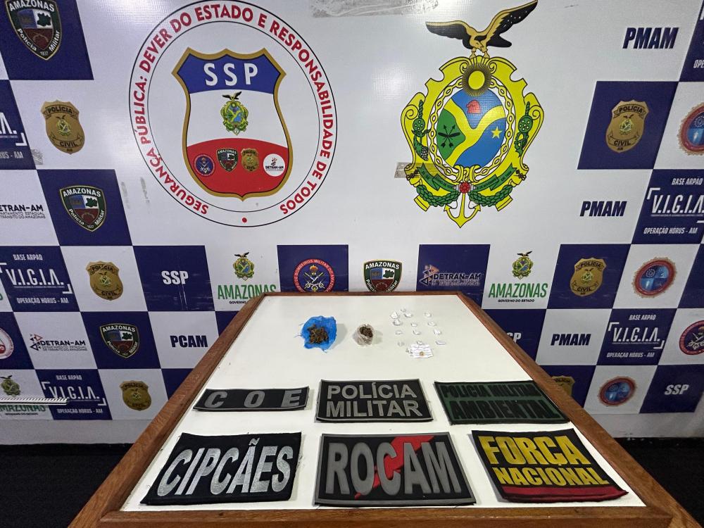 PMAM prende grupo suspeito de envolvimento em crimes de tráfico de drogas, porte ilegal de arma de fogo e lesão corporal